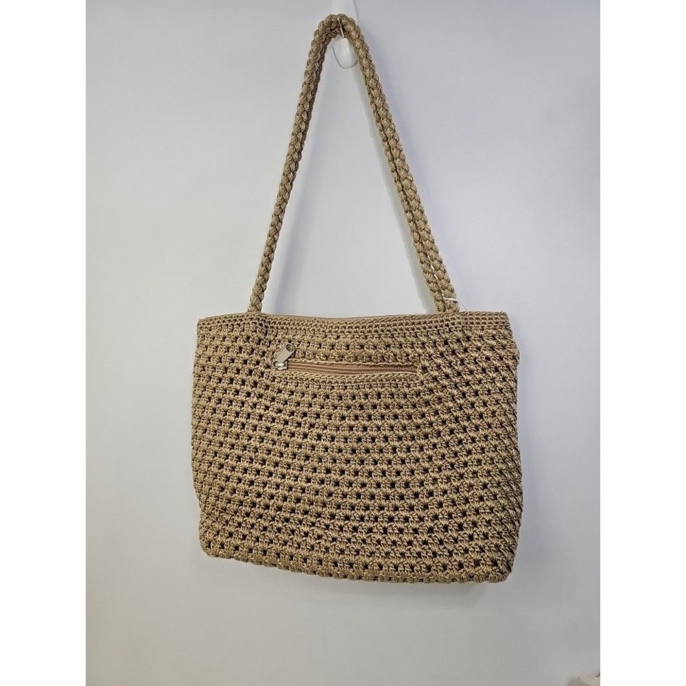 Lina Crochet Shoulder Bag Beige, Braided Strap,Clean-missing interior zipper Pic